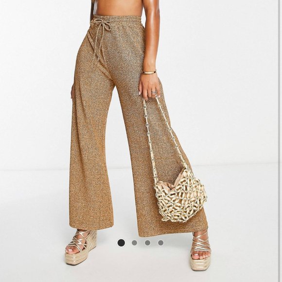 NWT South Beach Oversized metallic beach pants in gold US 6 - Picture 1 of 9